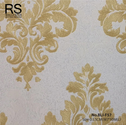 วอลเปเปอร์ลายหลุยส์สีทอง พื้นสีฟ้าอ่อนอมเทา No.BLI-F57