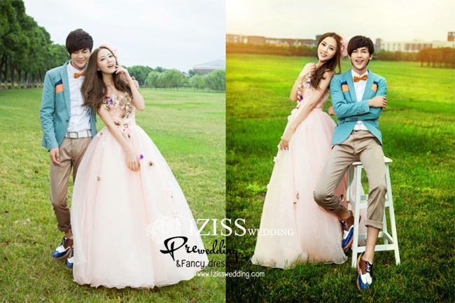 PW124 **พรีออเดอร์** ชุดคู่ถ่ายพรีเวดดิ้ง (prewedding dress) & ชุดแต่งงานแฟนซี (Fancy wedding dress)ชายหญิง "ธีมสีเขียว-โอโรส"