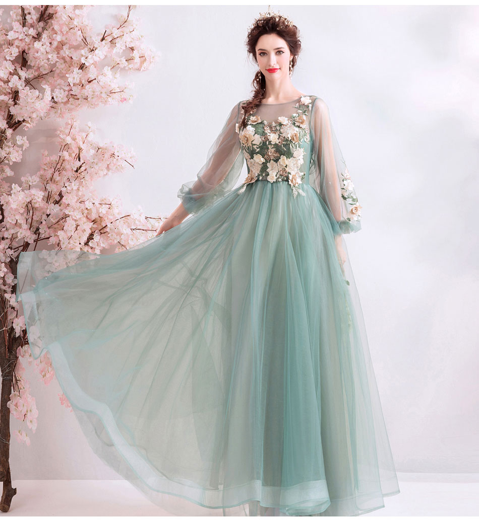 DL103 **พรีออเดอร์** ชุดออกงานสีเขียว ชุดราตรี เดรสยาวออกงาน (Night party dresses) ชุดไปงานแต่งงานสวยๆ "ธีมสีเขียว"