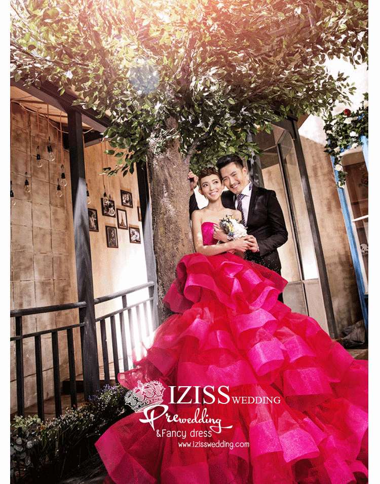 PW284 - Preorder ชุดคู่ถ่ายพรีเวดดิ้ง (prewedding dress) & ชุดแต่งงานแฟนซี (Fancy wedding dress)ชายหญิง "ธีมสีชมพูบานเย็น-ดำ"