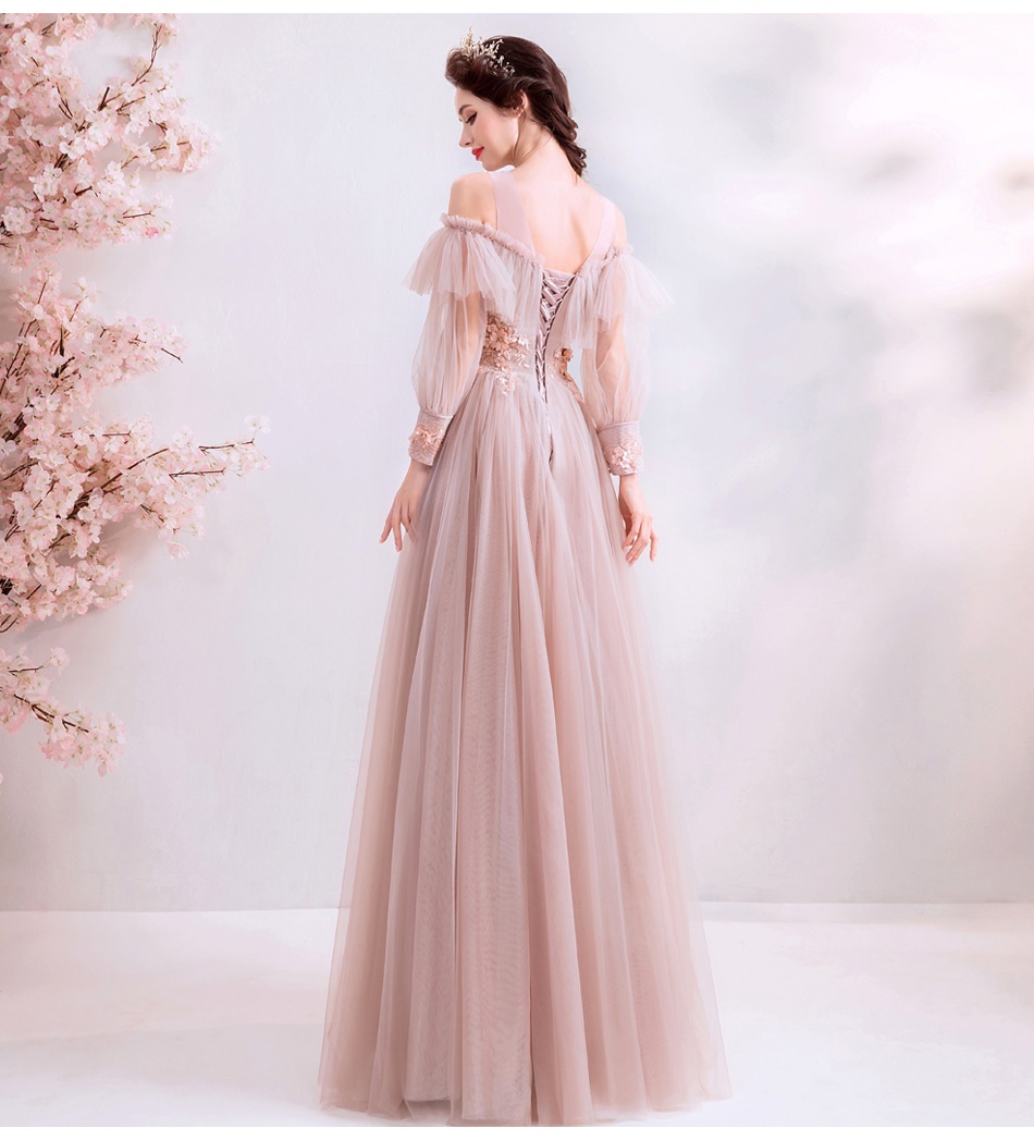 DL109 **พรีออเดอร์** ชุดออกงานสีชมพูกะปิ ชุดราตรี เดรสยาวออกงาน (Night party dresses) ชุดไปงานแต่งงานสวยๆ "ธีมสีชมพูกะปิ"