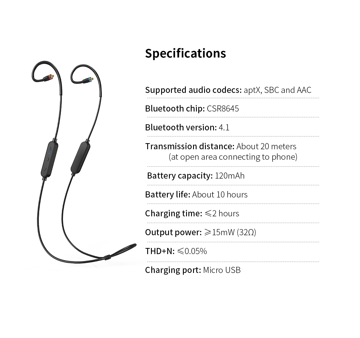 ขาย FiiO RC-BT สาย Bluetooth พร้อมไมค์ขั้ว MMCX รองรับ Aptx aac