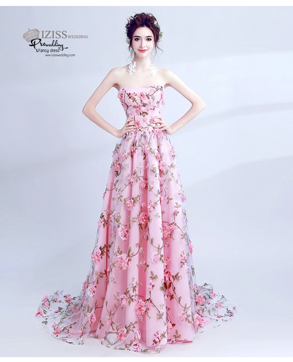 DL029 - **พรีออเดอร์** ชุดราตรี เดรสยาวออกงาน (Night party dresses) ชุดไปงานแต่งงานสวยๆ "ธีมสีชมพูแต่งดอก 3D"