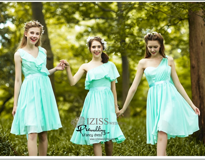 ฺBM0118 - พรีออเดอร์ ชุดเพื่อนเจ้าสาวราตรีสั้นสีเขียวมินท์ น่ารักมากๆค่ะ