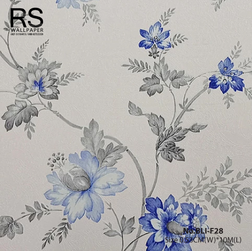 วอลเปเปอร์ ลายดอกไม้สีน้ำเงินคราม พื้นสีขาว No.BLI-F28