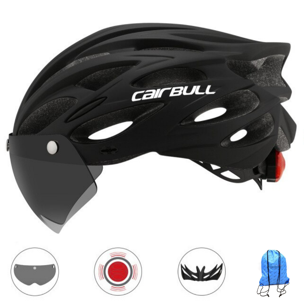 หมวกกันน็อคจักรยานมีแว่น พร้อมไฟติดหมวก CAIRBULL แถมฟรี ถุงใส่หมวก