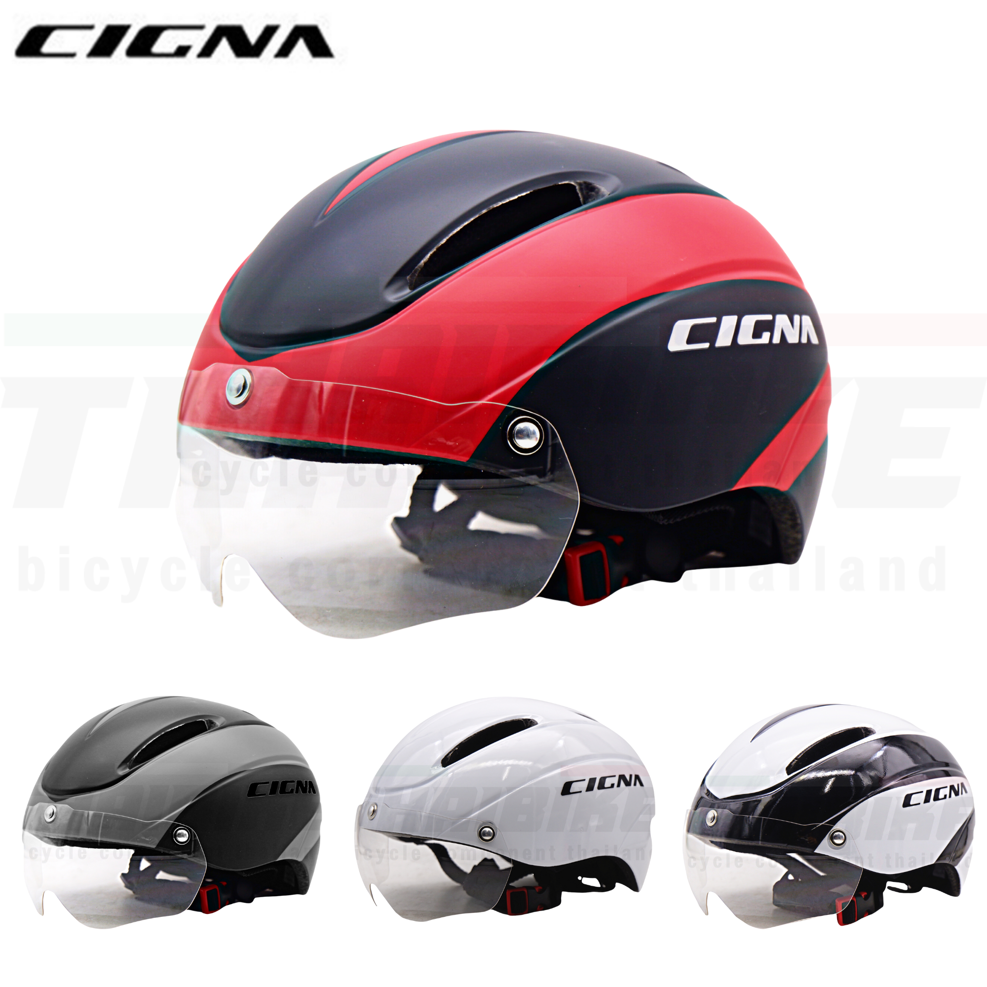 หมวกกันน็อคจักรยานแบบมีแว่นยี่ห้อ CIGNA SIZE Lหมวกมีแว่น 54-61CM(แว่นใส)