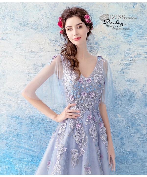 DL069 - **พรีออเดอร์** ชุดราตรี เดรสยาวออกงาน (Night party dresses) ชุดไปงานแต่งงานสวยๆ "ธีมสีฟ้าแต่งดอก 3D"