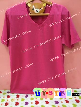 เสื้อยืดคอวีแขนสั้นสีชมพู เสื้อยืดเปล่า เสื้อคอวี