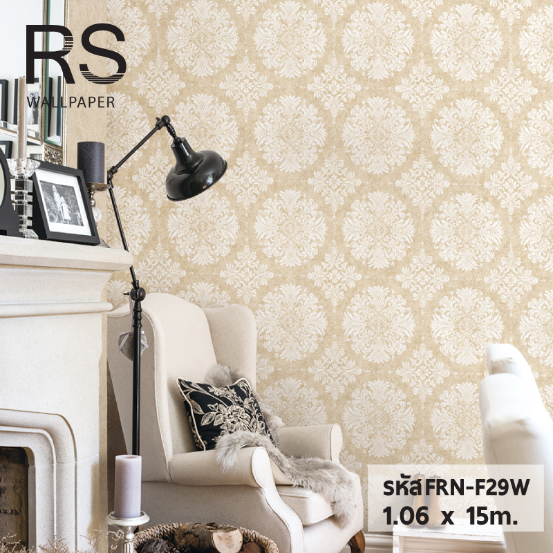 วอลเปเปอร์ ลายหลุยส์ขาว พื้นน้ำตาลปูนเปลือย (Moroccan style)FRN-F29W