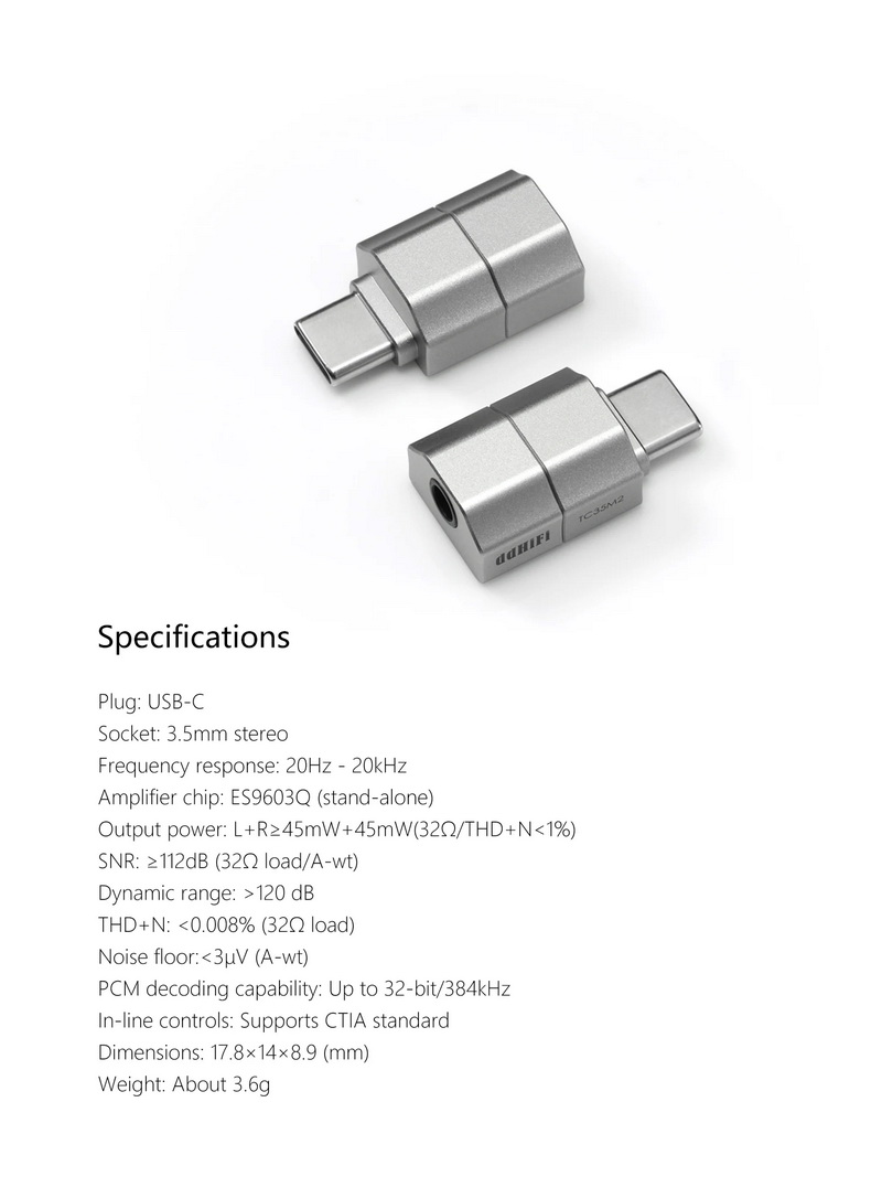 DD TC35M2 อะแดปเตอร์ DAC/AMP TypeC ออกหูฟัง 3.5 มม. รองรับการควบคุมแบบอินไลน์ ประกันศูนย์ไทย