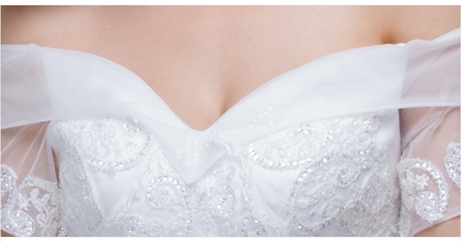 BR132 **พรีออเดอร์**ชุดแต่งงาน&ชุดเจ้าสาวแบบยาวสีขาวเกรดพรีเมี่ยม เปิดไหล่ มีแขน หรูหราน่ารัก สวยโดดเด่นไม่ซ้ำใคร