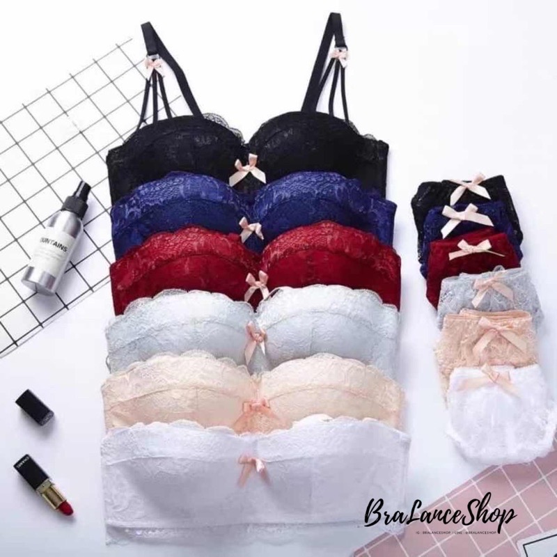 BLS✿8808 Setบรา+กกน. ชุดชั้นในลูกไม้ งานครึ่งเต้าถอดสายเกาะอกได้