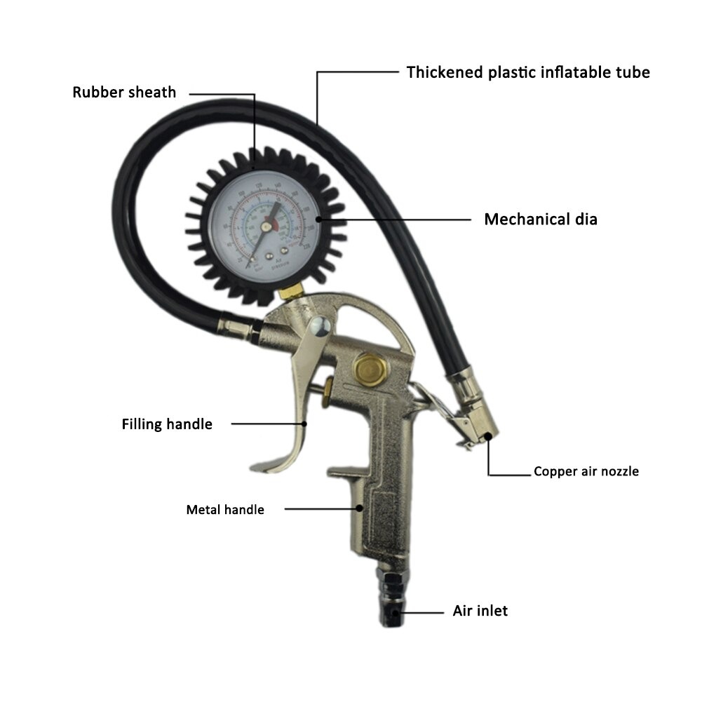 ปืนเติมลมรถจักรยาน มอเตอร์ไซต์ รถยนต์ พร้อมเกจ์วัด 220SPI