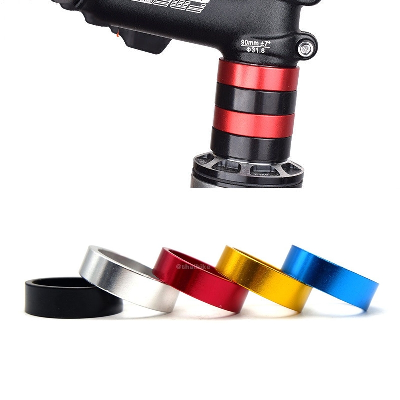 เซ็ตแหวนรองคอจักรยานแบบอลูมิเนียม THAIBIKE 4 ชิ้น 5 10 15 20 มม. 6 ชิ้น สำหรับคอ 28.6