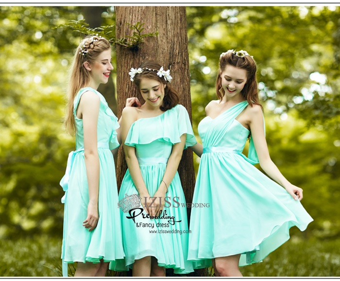 ฺBM0118 - พรีออเดอร์ ชุดเพื่อนเจ้าสาวราตรีสั้นสีเขียวมินท์ น่ารักมากๆค่ะ