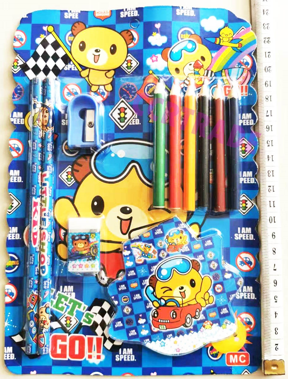 ชุดเครื่องเขียน+สีไม้แผงการ์ตูน 24 ซม.