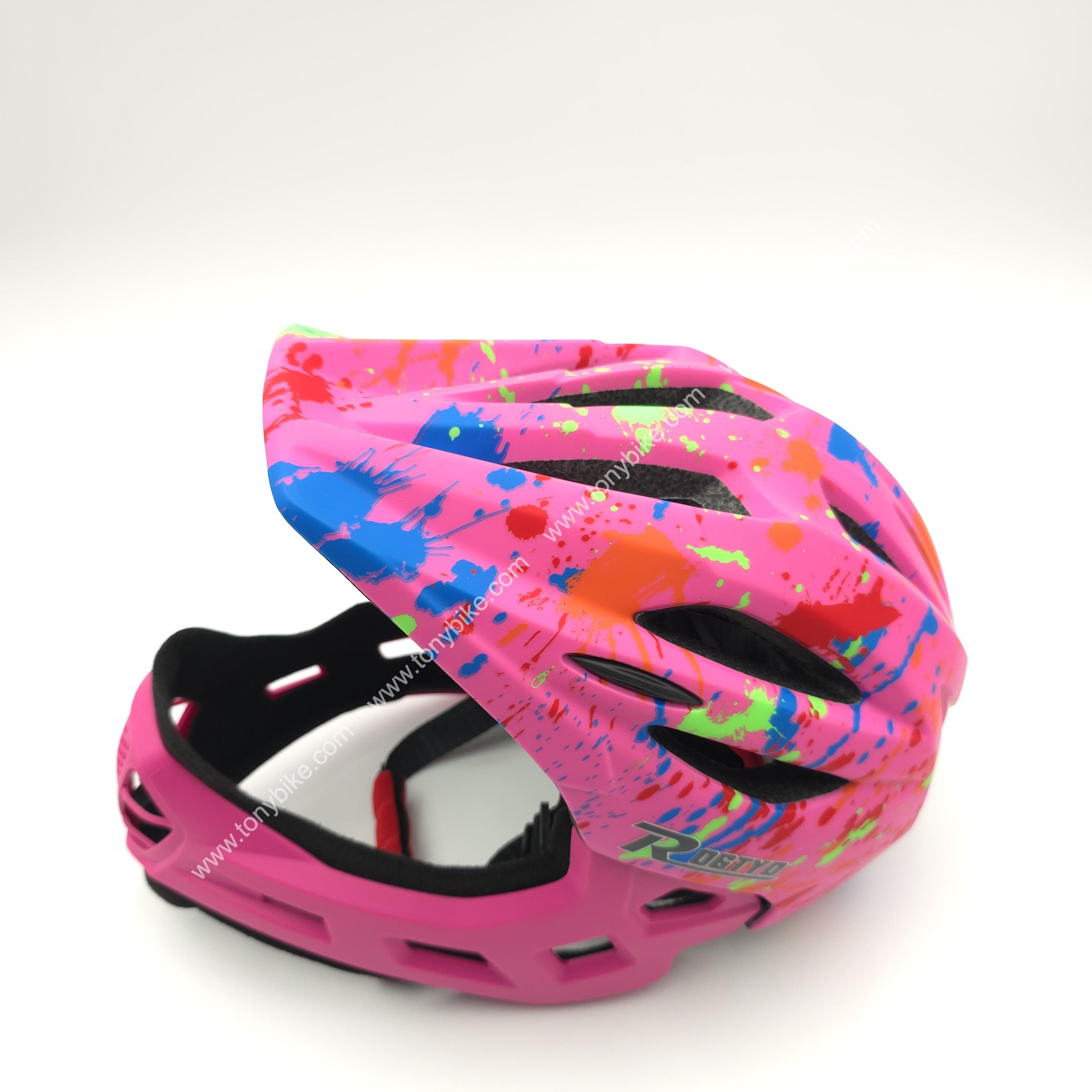 หมวกจักรยานเด็ก เต็มใบ สีชมพู ลายเพ้นท์สี 46-53 ซม.