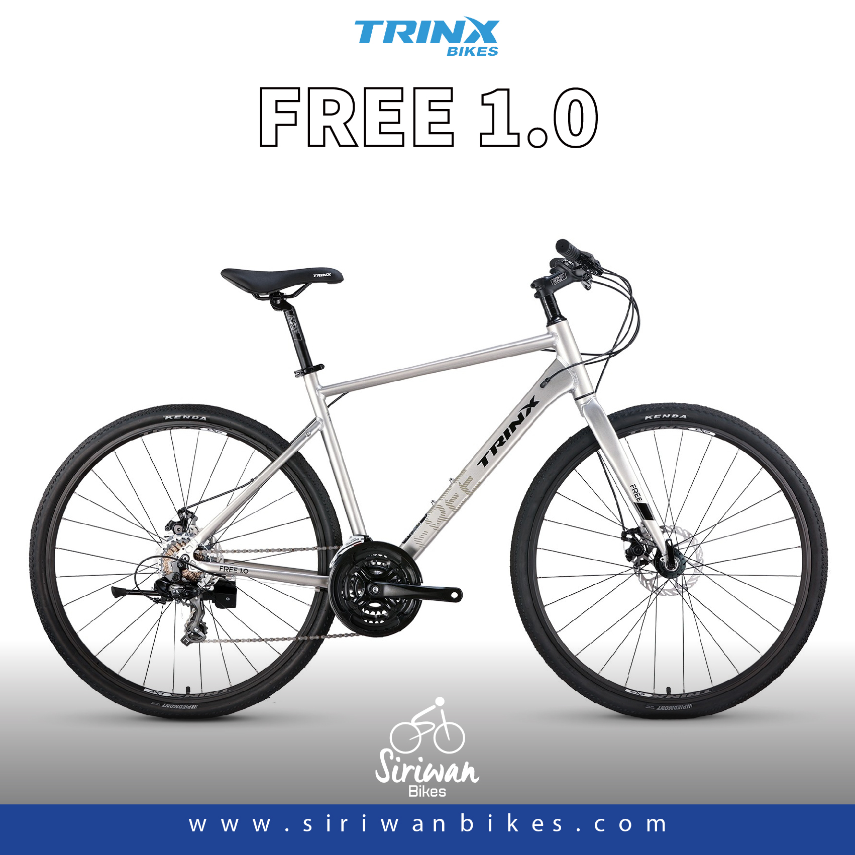 TRINX : FREE 1.0 2024 จักรยานไฮบริด เฟรมอลูมิเนียม ล้อ 700c เกียร์ Shimano 24 สปีด ดิสเบรก