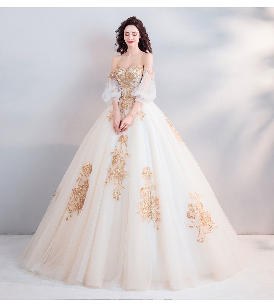 DL102 **พรีออเดอร์** ชุดออกงานสีทอง ชุดราตรี เดรสยาวออกงาน (Night party dresses) ชุดไปงานแต่งงานสวยๆ "ธีมสีทอง"