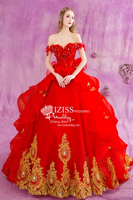 PW408- **พร้อมส่งหางปกติ/พรีออเดอร์หางยาว**ชุดคู่ถ่ายพรีเวดดิ้ง (prewedding dress) & ชุดแต่งงานแฟนซี (Fancy wedding dress)ชายหญิงสไตล์เจ้าชายเจ้าหญิง "ธีมสีแดง"