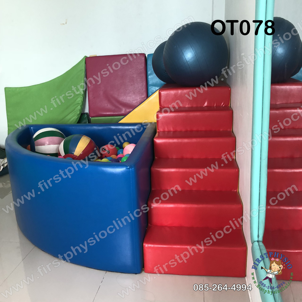 FIRSTPHYSIO/บันไดเข้ามุมของเด็กพร้อมบ่อบอลและสไลด์เดอร์สำหรับฝึกพัฒนาการ