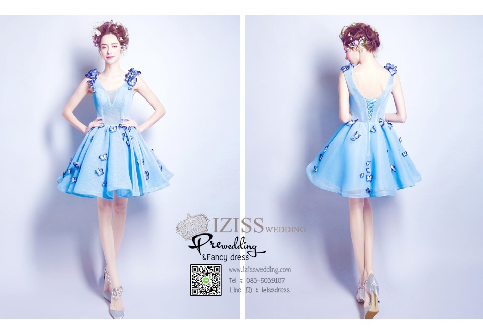 DS021 - **พรีออเดอร์** ชุดราตรี เดรสสั้นออกงาน (short dresses) ชุดไปงานแต่งงานสวยๆ "ธีมฟ้าสดใส"