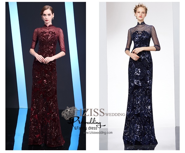 T025 **พรีออเดอร์เดรสชุดเลื่อมสีแดง สีน้ำเงิน สีดำ**ชุดราตรียาวเลื่อมทั้งชุด คอจีน แขนสั้น เล่นดีเทลซีทรูช่วงอกและแขน แต่งเลื่อมไม้ลายดอกไม้ เข้ารูปช่วงเอว กระโปรงทรงปล่อย สวยงามหรูหราไฮโซมากๆ ค่ะ