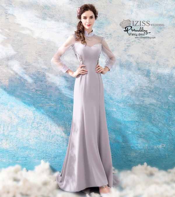 DL059 - **พรีออเดอร์** ชุดราตรี เดรสยาวออกงาน (Night party dresses) ชุดไปงานแต่งงานสวยๆ "ธีมสีเทาแต่งเพชร"