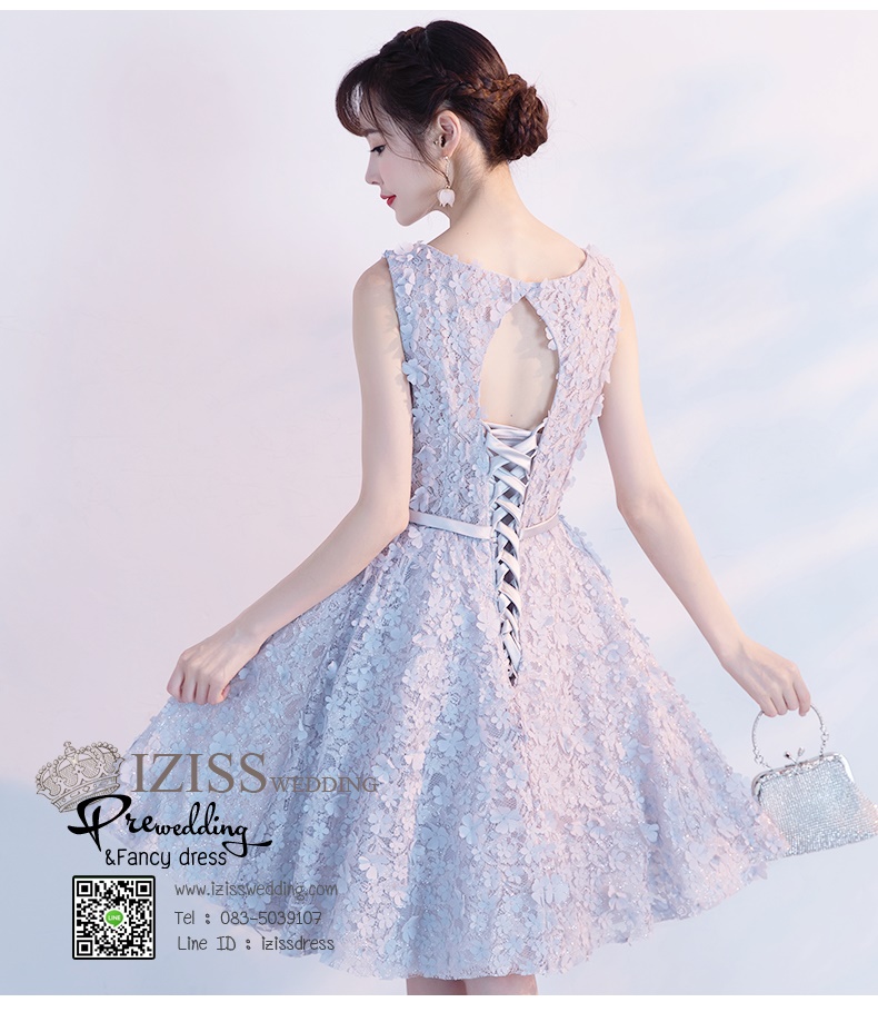 DS024 - **Pre order** ชุดราตรี เดรสสั้นออกงาน (short dresses) ชุดไปงานแต่งงานสวยๆ "ธีมเทา"