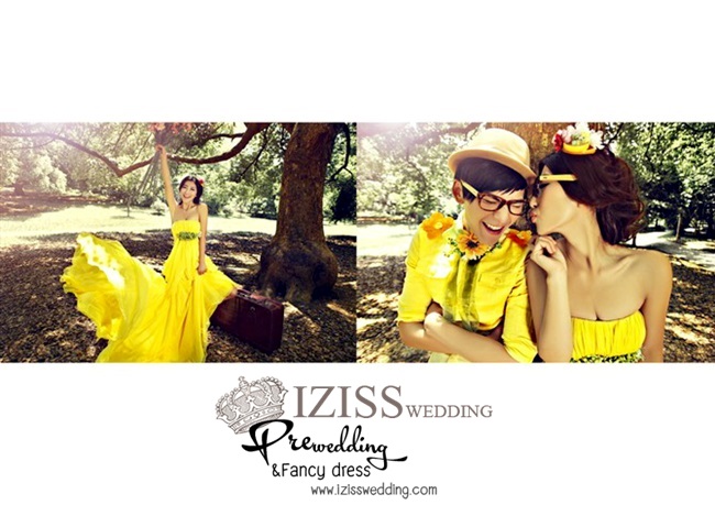 PW164 - Pre order ชุดคู่ถ่ายพรีเวดดิ้ง (prewedding dress) & ชุดแต่งงานแฟนซี (Fancy wedding dress)ชายหญิง "ธีมสีเหลือง"