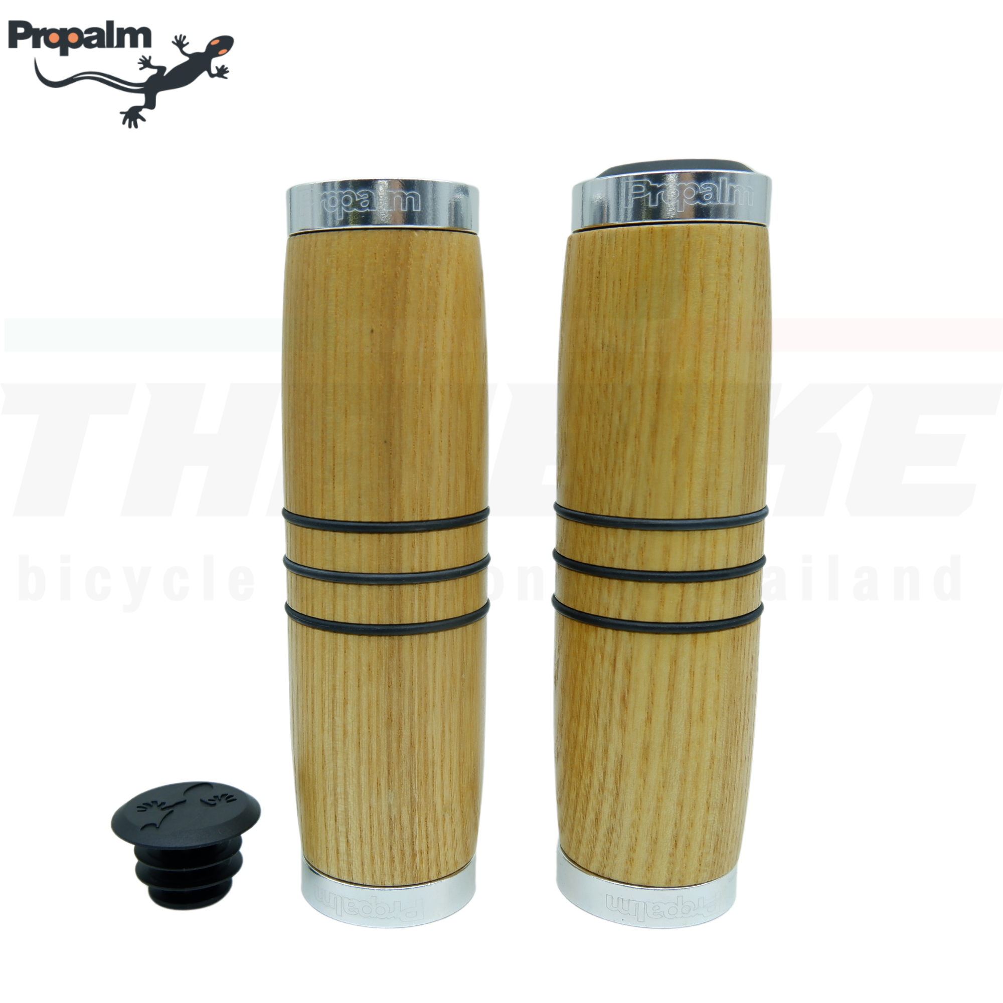 ปลอกแฮนด์จักรยานไม้แท้ PROPALM WOODEN GRIP HY-9402EP ANODIZED AL CAP 130MM
