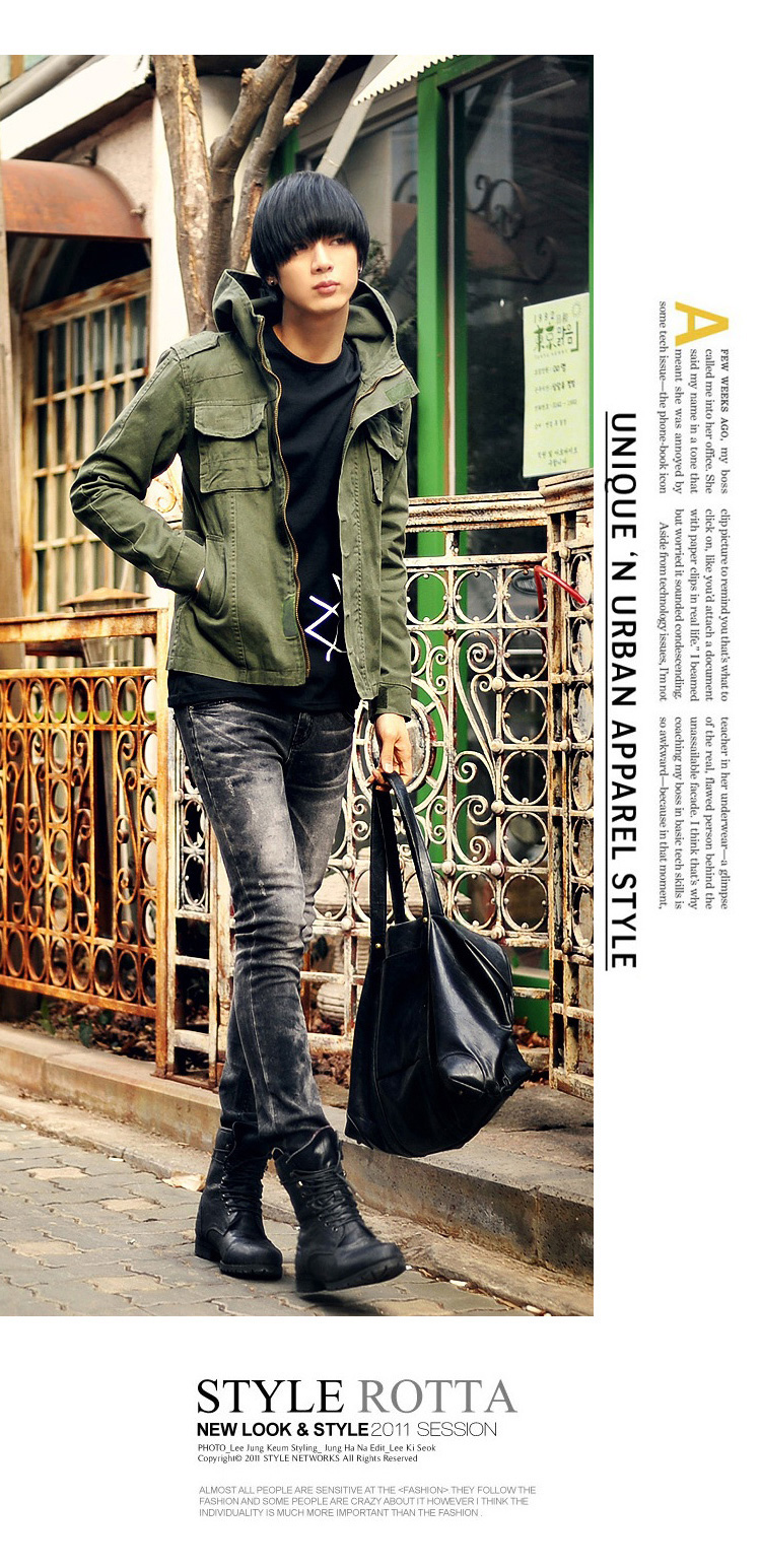 เสื้อแจ๊คเก็ตผู้ชาย พร้อมส่ง แขนยาว สีเขียว มีฮูท กระเป๋าข้างใช้งานได้ เสื้อแจ็คเก็ตสีเขียวทหาร เท่ห์ๆ แฟชั่นผู้ชายมาใหม่