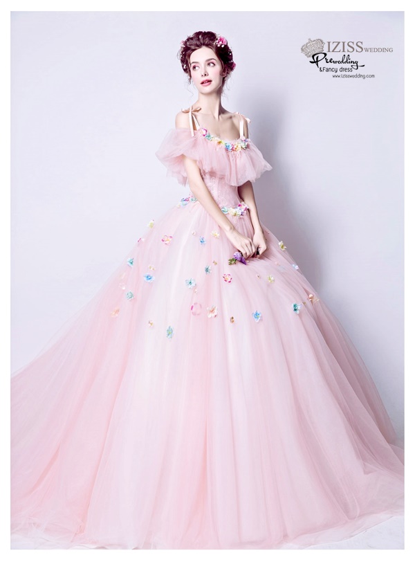 DL043 - **พรีออเดอร์** ชุดราตรี เดรสยาวออกงาน (Night party dresses) ชุดไปงานแต่งงานสวยๆ "ธีมสีชมพูแต่งดอก 3D"