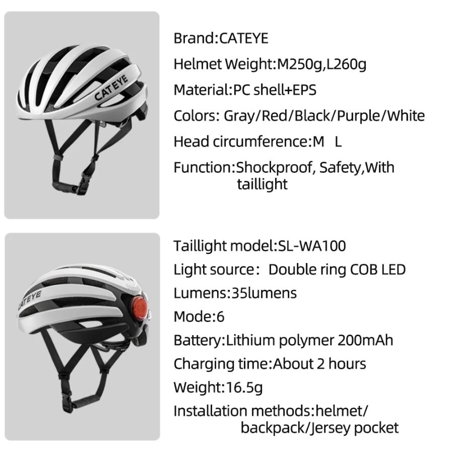 แท้ หมวกกันน็อคจักรยาน เสือหมอบ เสือภูเขา CATEYE Cycling Helmet Detachable Taillight Ultralight