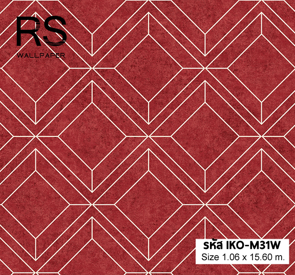 วอลเปเปอร์ โมเดินท์พื้นแดงเลือดนก ลายสี่เหลียมเส้นขาว IKO-M31W