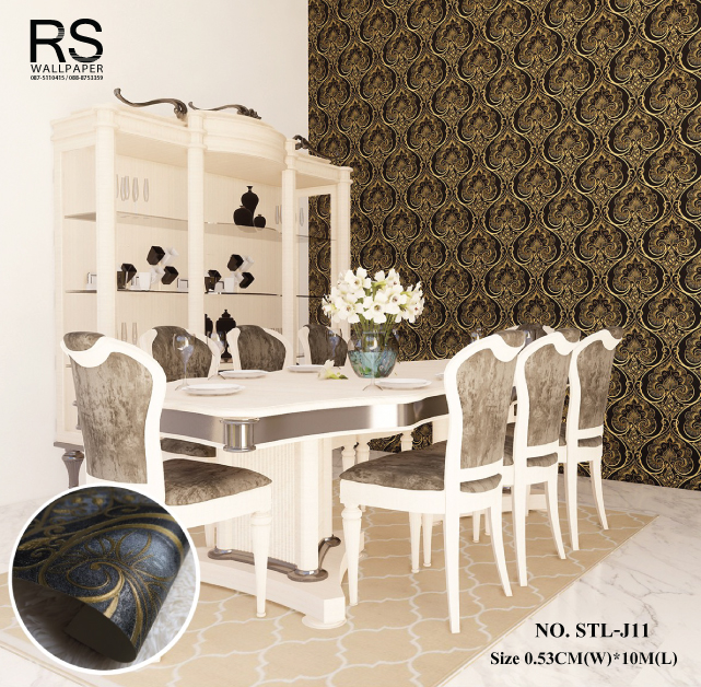 วอลเปเปอร์ ลายหลุยส์สีเทา-ทอง พื้นที่ดำ No.STL-J11