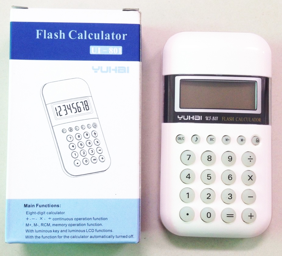 เครื่องคิดเลข 8 หลัก มีเสียง มีไฟ ขนาด 12.5 ซม. (1x6)