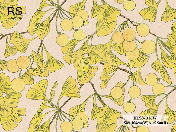 วอลเปเปอร์ลายใบไม้ สีเหลืองพีช BES8-B16W