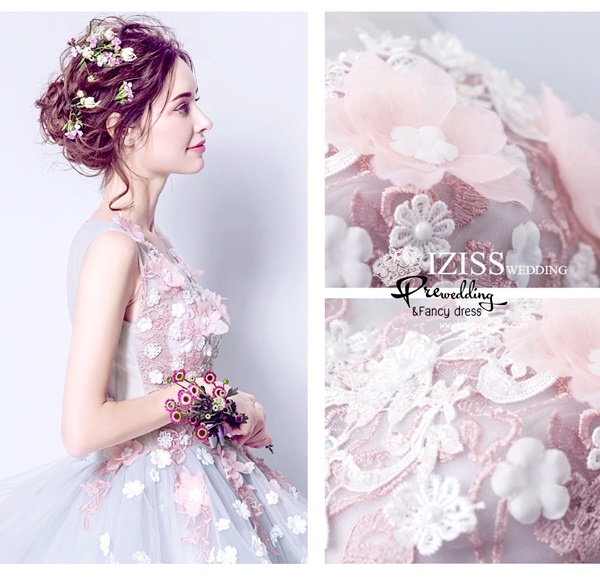 DL053 - **พรีออเดอร์** ชุดราตรี เดรสยาวออกงาน (Night party dresses) ชุดไปงานแต่งงานสวยๆ "ธีมสีเทาปักดอก 3D"