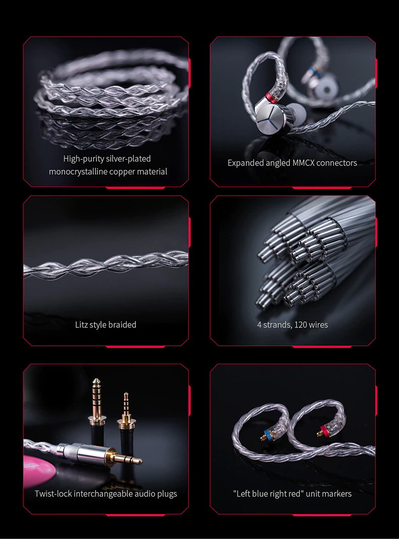 FiiO LC-RB สายอัพเกรดหูฟังทองแดงผลึกเดี่ยวชุบเงินถัก เปลี่ยนหัวแจ๊คได้