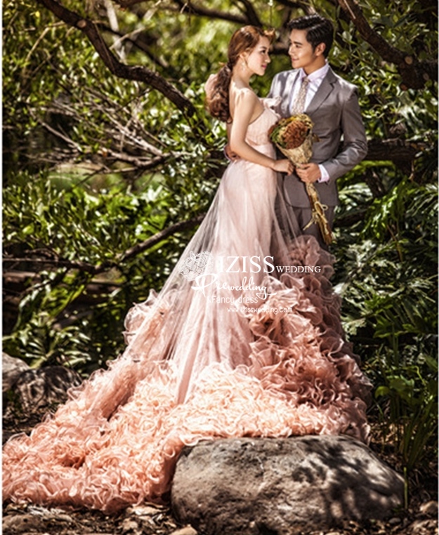 PW478- **พร้อมส่ง**ชุดแต่งงานแฟนซี ชุดเดรสสีส้ม ชุดถ่ายพรีเวดดิ้ง (prewedding dress) & ชุดแต่งงานแฟนซี (Fancy wedding dress) "ธีมสีส้ม เทา"