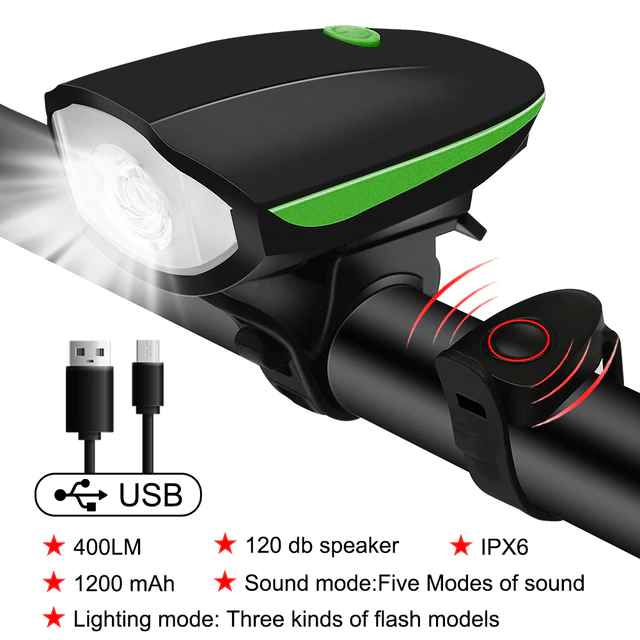 ไฟหน้าจักรยานแบบพร้อมแตรในตัว TB01 250 ลูเมนส์ Bike Light Waterproof