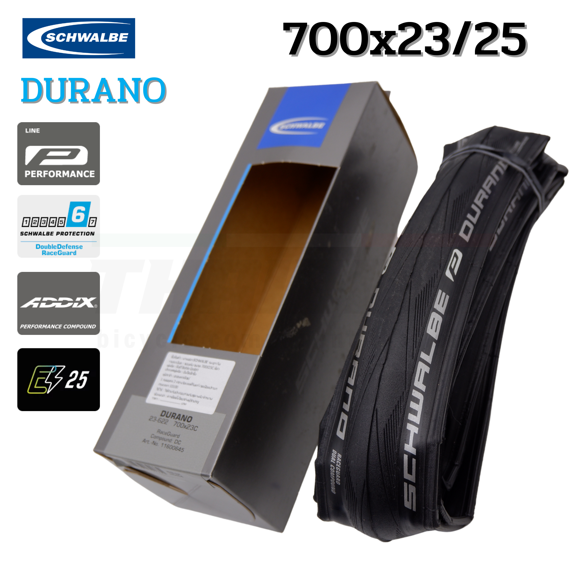 ยางนอกจักรยานเสือหมอบขอบพับ SCHWALBE DURANO 700X23/25
