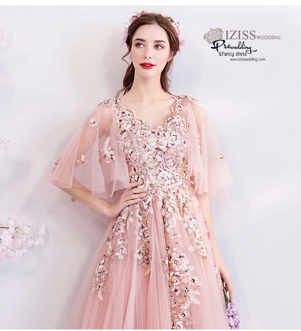 DL079 - **พรีออเดอร์** ชุดราตรี เดรสยาวออกงาน (Night party dresses) ชุดไปงานแต่งงานสวยๆ "ธีมสีทองปักดอก 3D"