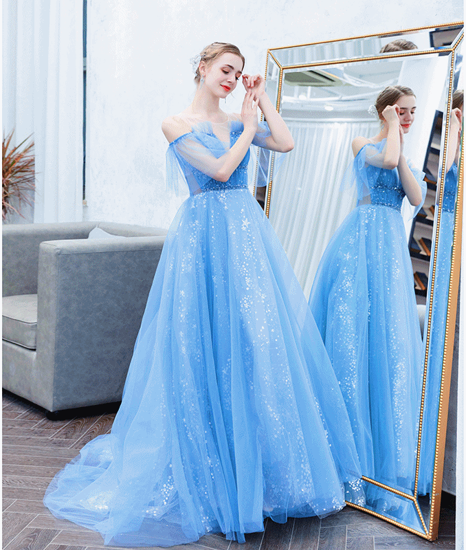 DL116 - **พรีออเดอร์** ชุดราตรีสีฟ้า เดรสยาวออกงาน (Night party dresses) ชุดไปงานแต่งงานสวยๆ "ธีมสีฟ้า"