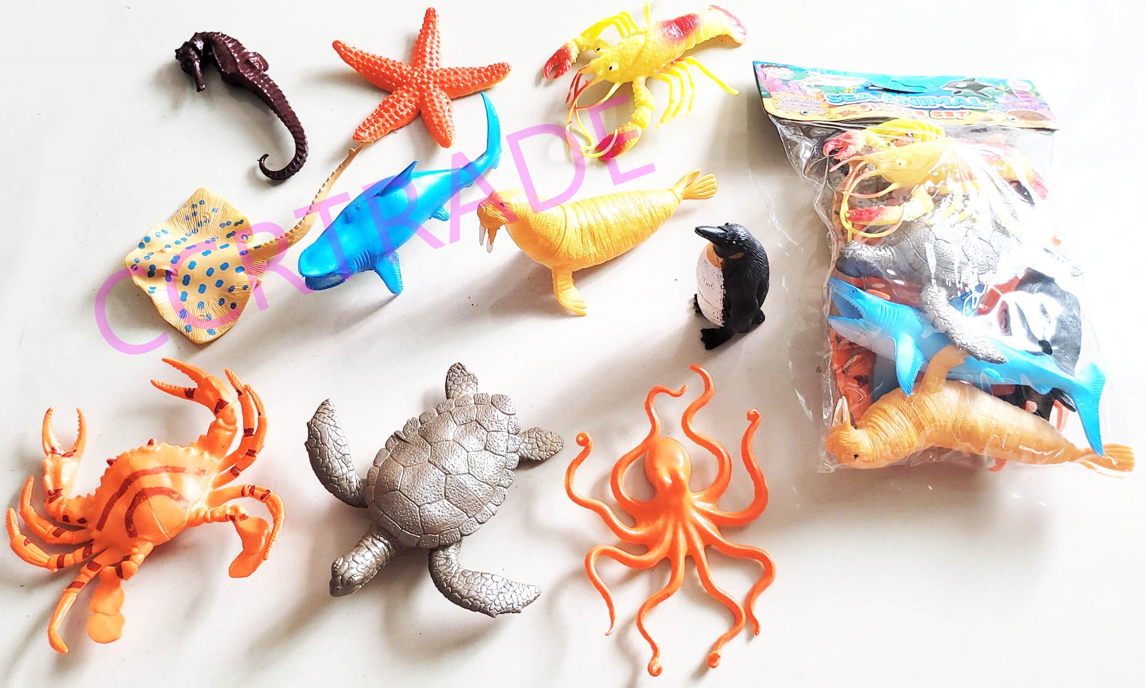เซ็ทสัตว์ทะเล+แมวน้ำ 10 ชิ้นถุง PVC 16x25 ซม.(1x3)