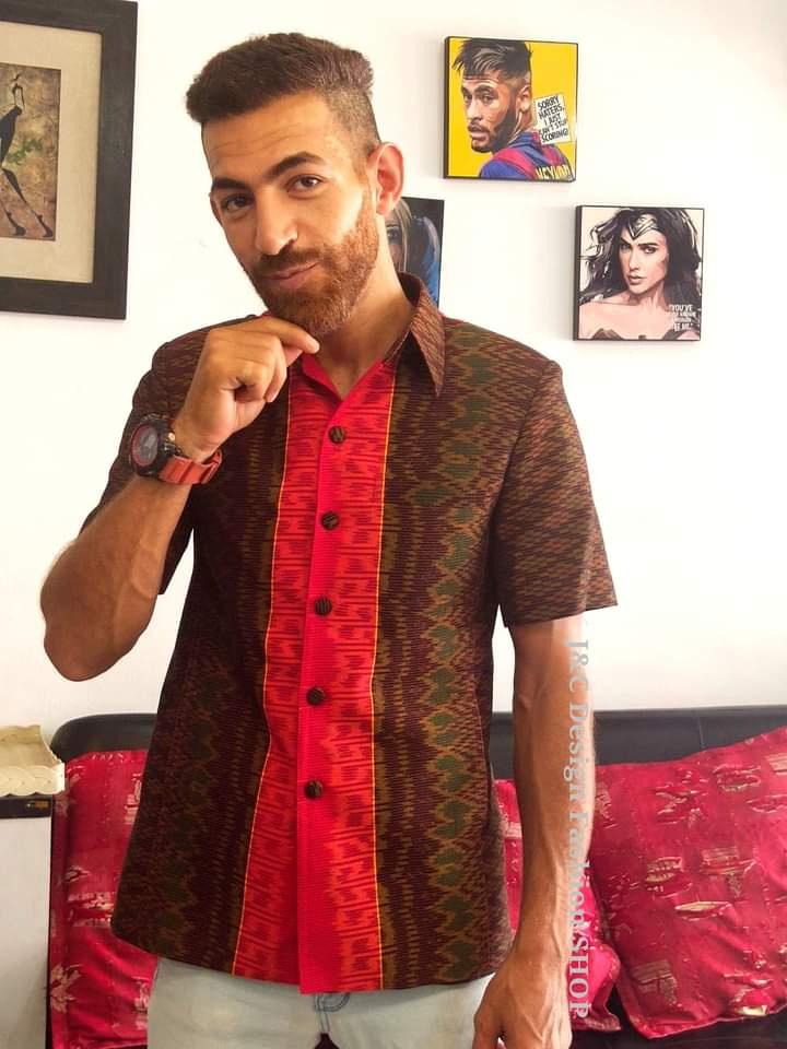 เสื้อสูทชายฝ้ายแท้มัดหมี่ตีนแดงทอมือ เสื้อสูทชายฝ้ายแท้ สูทผ้าไทยชาย ซาฟารีผ้าไทยชาย สูทผ้าฝ้ายมัดหมี่ตีนแดง