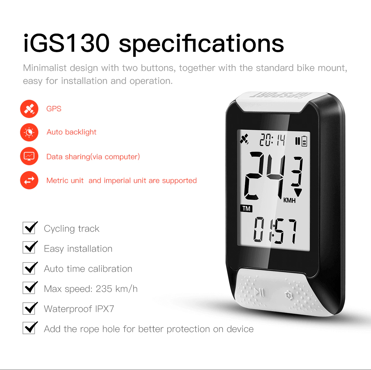 ไมล์จักรยาน GPS ไมล์วัดความเร็วแบบ GPS IGPSPORT iGPS รุ่น iGS130