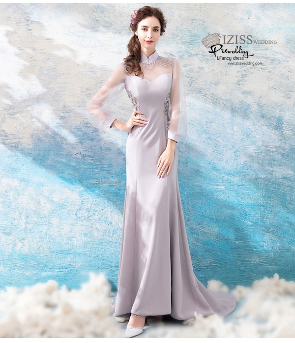 DL059 - **พรีออเดอร์** ชุดราตรี เดรสยาวออกงาน (Night party dresses) ชุดไปงานแต่งงานสวยๆ "ธีมสีเทาแต่งเพชร"